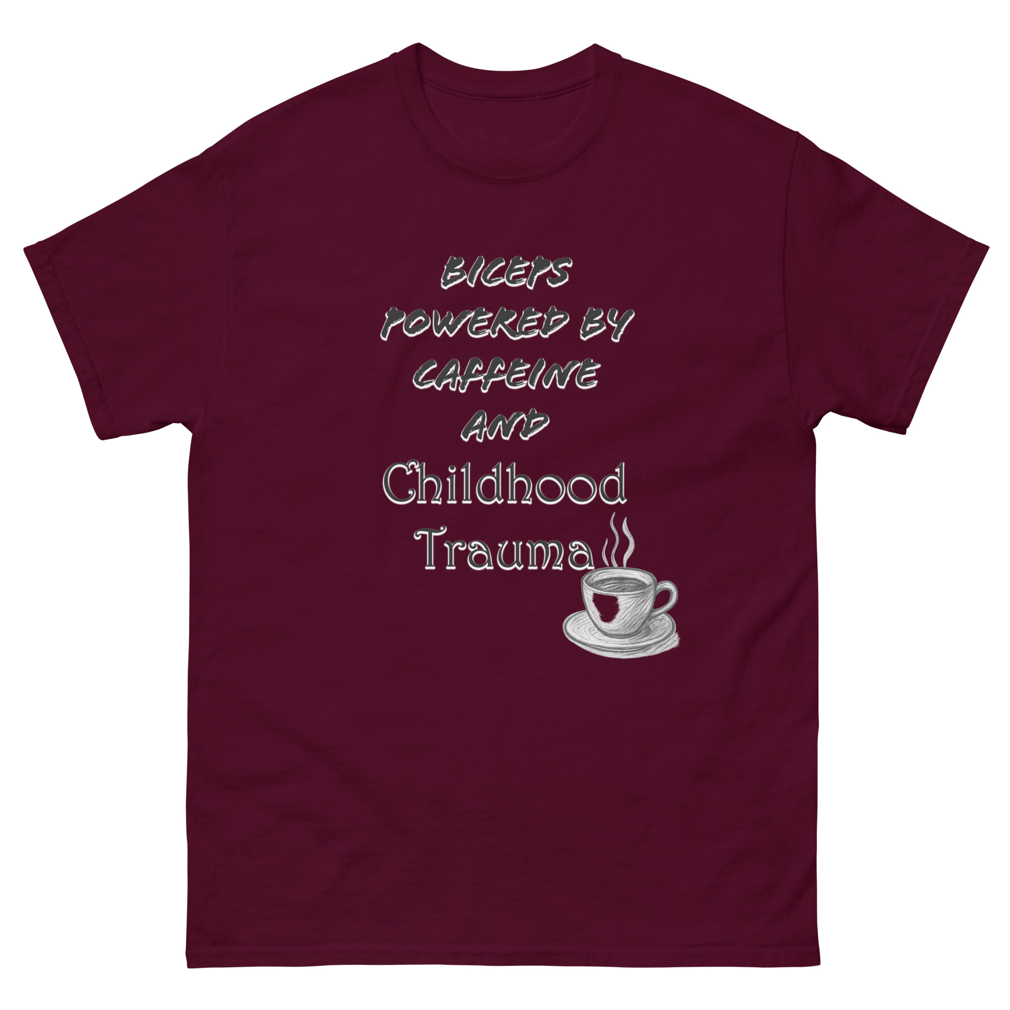 Biceps powered by caffeine and childhood trauma with logo - Image 2