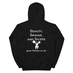 Beauty Brains, biceps, with logo